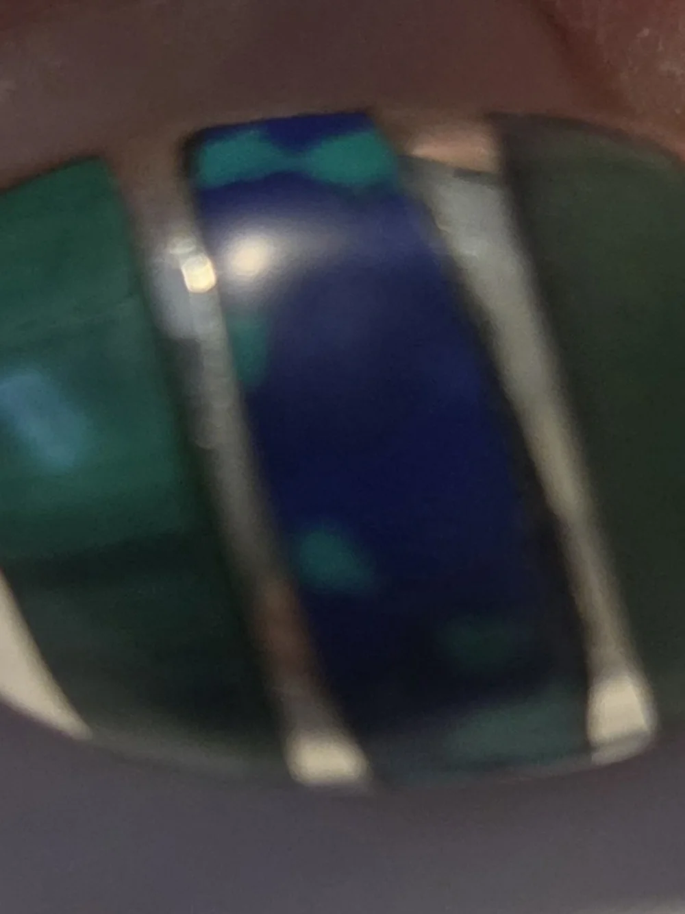 Men's Silver Ring with Green and Blue Inlay